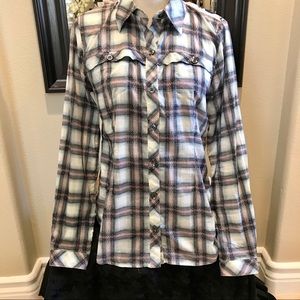 CAbi #233 Small Festival Shirt Floral Plaid